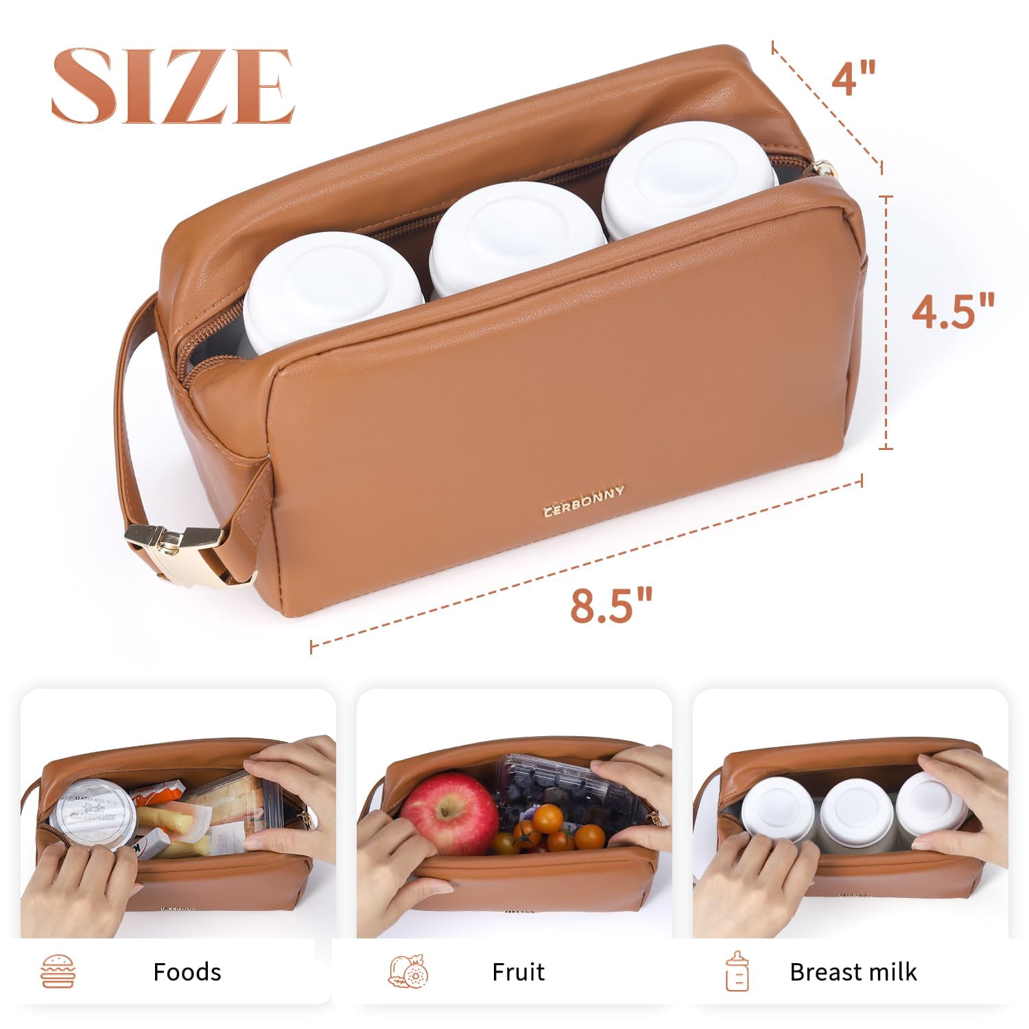 Freezable Lunch Bag,Small Lunch Bag,Lunch Bags For Women,Built-in Ice Packs to Keep Food Fresh,Mini Cooler,Breastmilk Cooler,Suitable For Work and Travel（Light Brown）