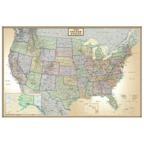 24x36 United States, USA US Executive Wall Map Poster Mural Laminated