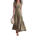 thumbnail image 2 of Gamivast Sleeveless Maxi Dresses for Women Ruffle Trim Flowy A-Line Tiered Sundress Front Button V Neck White Summer Dress Beach Vacation Wedding Guest Dress, 2 of 7