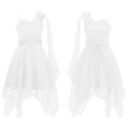 thumbnail image 3 of renvena Girls Kids One Shoulder Flower Dress Pleated Chiffon Wedding Bridesmaid Pageant Prom Ball Gown White 14, 3 of 7