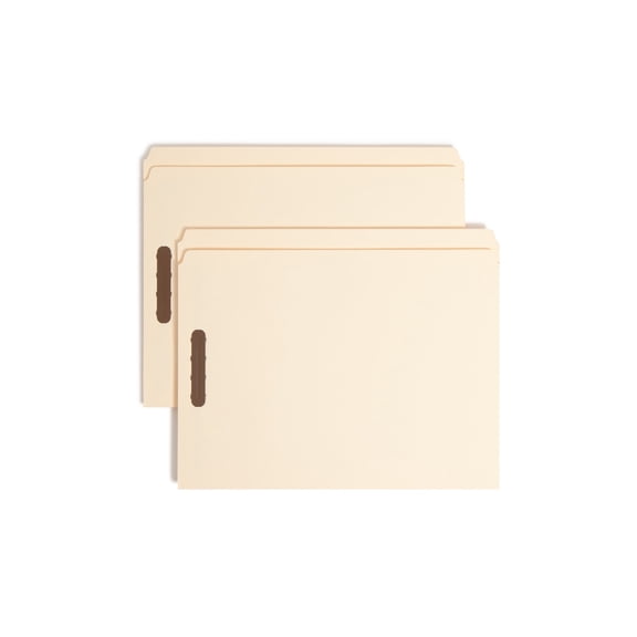 Smead® Manila Reinforced Tab Fastener Folders With Two Fasteners, Straight Cut, Letter Size, Pack Of 50
