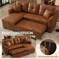 thumbnail image 5 of Muumblus Convertible Pull Out Sofa Bed, L-Shaped Sectional Sleeper Couch with Storage Chaise, Vintage Faux Leather Look, Brown Polyester Fabric, 5 of 11