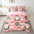 thumbnail image 3 of Manfei Lovely Xmas Snowman 7 Pieces Bedding Comforter Set,Cute Christmas Wreath Full Bedding Set,Pink White Green Fitted Sheet Flat Sheet For Girl Teens,Breathable Home Decor Reversible, 3 of 9
