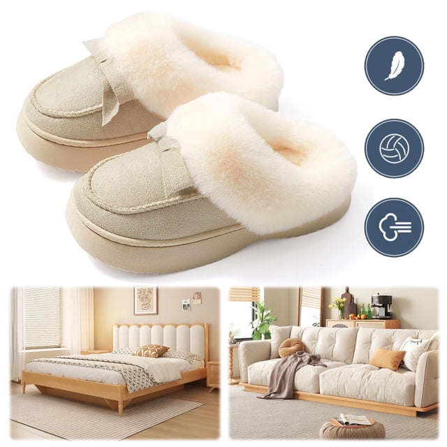 Casa Invierno Zapatos Plataforma para Mujer Fuzzy Cómodo Con Forro Piel Sintética Suela Goma Interior Y Exterior