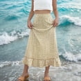 thumbnail image 2 of Long Skirts for Women Plus Size Plaid Elastic Waist Beach Sundresses Boho Skirt Womens Summer Casual Flowy Ruffles Skirt Dress, 2 of 7