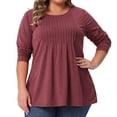 thumbnail image 2 of DARING DIVA Women's Plus Pleated Blouses Crew Neck Soft T-Shirt 2X Burgundy, 2 of 6