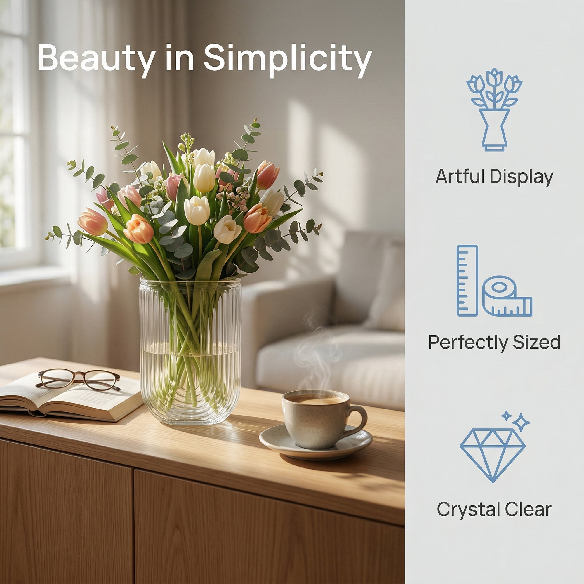 Unique Bargains Glass Vase for Flowers Nordic Decorative Clear 4.7"L x 4.7"W x 7.9"H