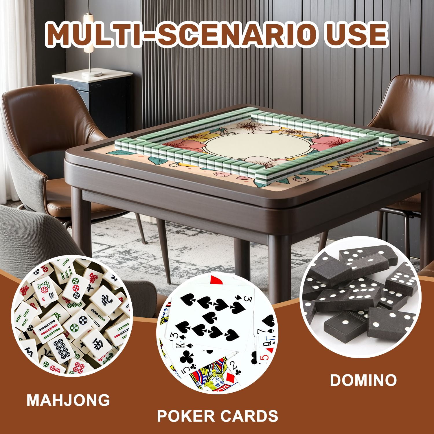 Mahjong Mat 31.5" x 31.5" Floral Wreath Colorful Pink Yellow White Flowers Pastel Non-Slip Noise Reduction American Mahjong Tiles Table Cover for Dominoes Poker Card Board Games Gift