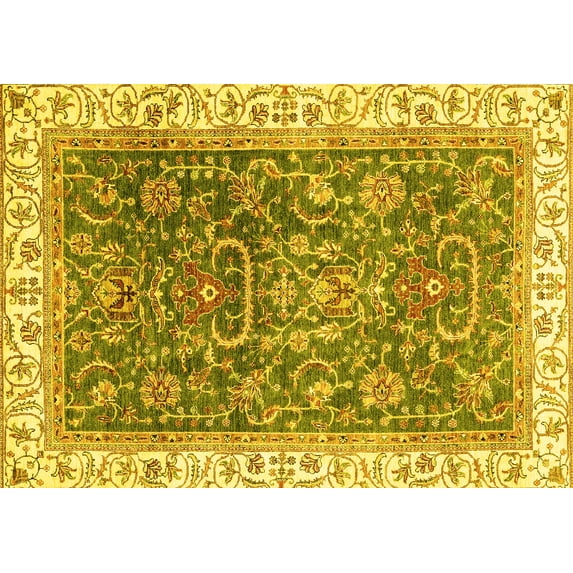 Ahgly Company Machine Washable Indoor Rectangle Oriental Yellow Traditional Area Rugs, 2' x 5'