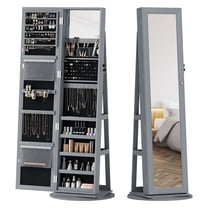 Jewelry Armoire, 360° Swivel Lockable Jewelry Cabinet w/ Full-Length Mirror - Gray