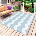 thumbnail image 4 of Outdoor Rug 3x5 ft Sky Blue and White Stripes Outdoor Large Area Rug Non Slip Rubber Sea Wave Front Door Mat RV Rug Camping Carpet Patio Outdoor Rugs for Backyard Balcony Deck Porch Indoor, 4 of 9