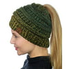 C.C BeanieTail Soft Stretch Cable Knit Messy High Bun Ponytail Beanie Hat, Confetti Ombre Olive