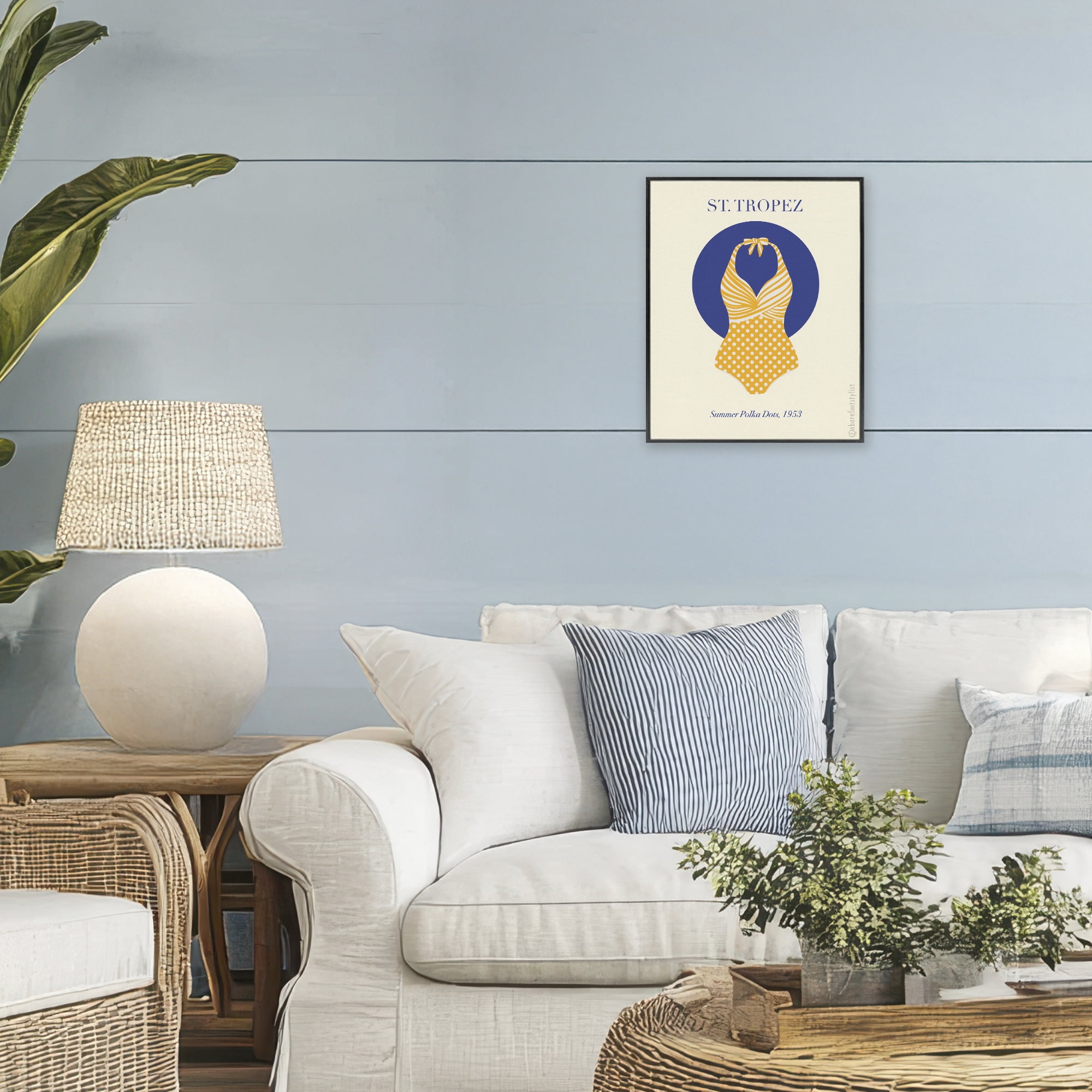 Stupell Industries St. Tropez Dotted Swimsuit Black Framed Giclee Art, design by A Barefoot Stylist