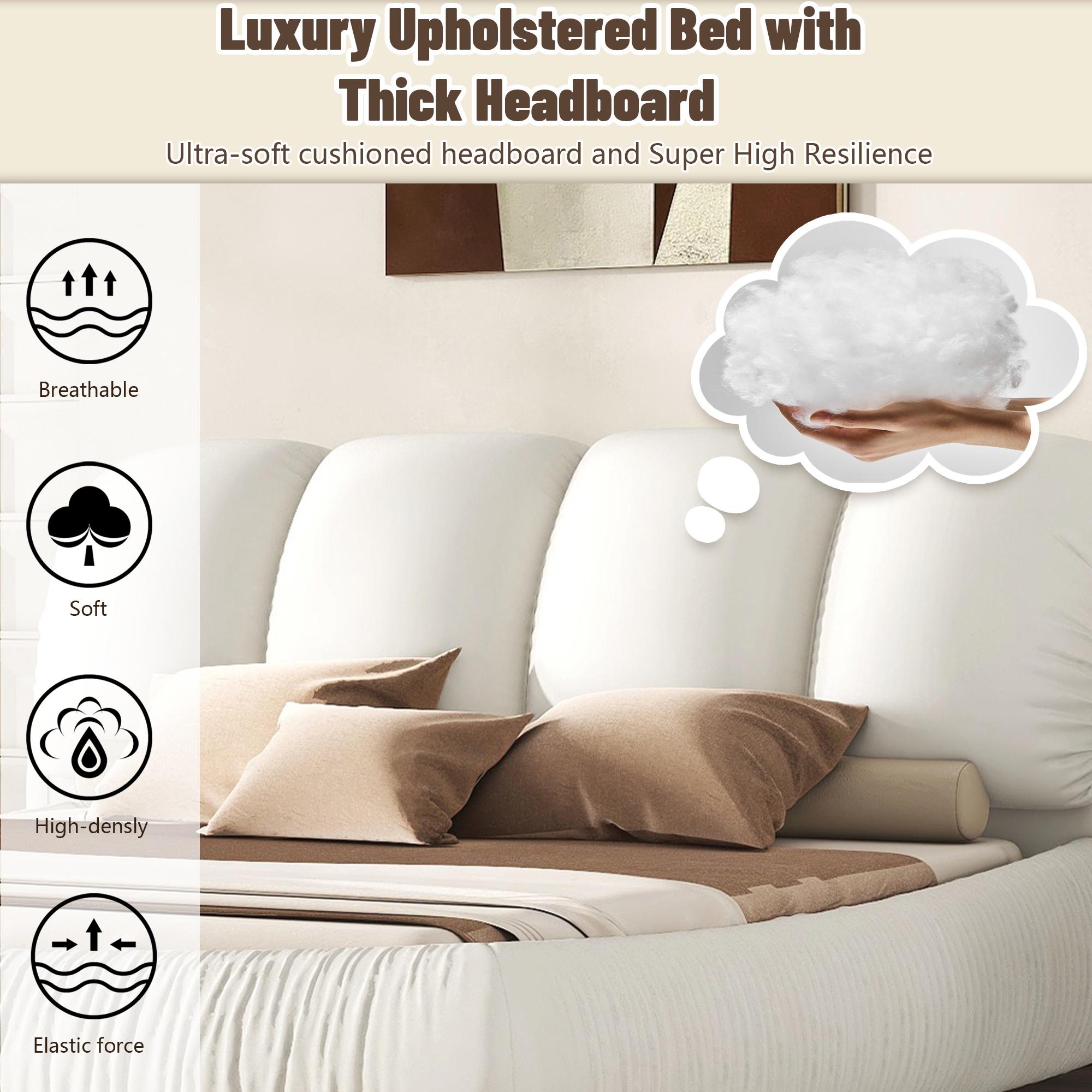 PORKISS King Super Soft Thick Headboard Standard Bed with Oversized Padded Backrest, White