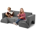 thumbnail image 1 of 8-piece modular para niños' play couch convertible para niños pequeños sofa para playroom y nursery foam muebles con removable cover dark gris, 1 of 7