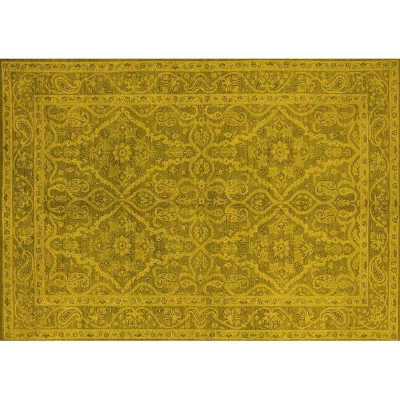 Ahgly Company Machine Washable Indoor Rectangle Oriental Yellow Industrial Area Rugs, 5' x 7'