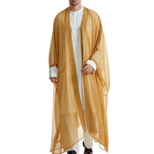 RXIRUCGD Robe Musulmane pour Hommes Robe Arabe Mi-Longue Style Manches Longues Chemise Longue Mode Décontractée Robe, Jaune, Taille : TG