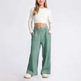 thumbnail image 2 of OSOLU Girls Pants Wide Elastic Waist Side Pockets Wide Leg Kids Casual Trousers Green, 2 of 9