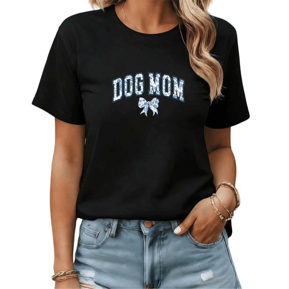 Black Tshirt Graphic Tees Print Blue Dog Mom Casual Pet Lover Shirts S-5XL Tops
