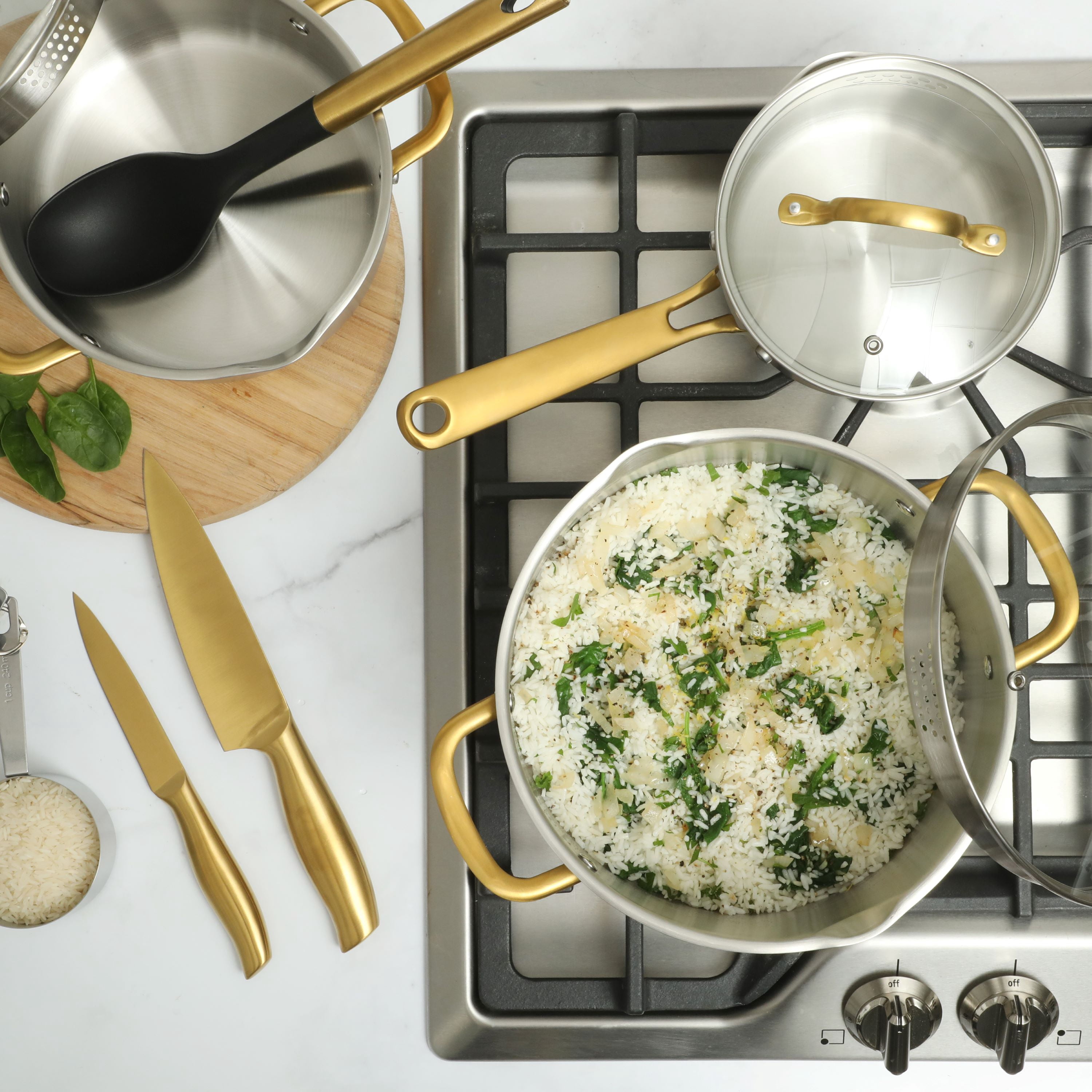 Gibson Home 55-Piece Stainless Steel Cookware Set, Cooking Pots and Pans with Dinnerware, Bakeware, & Utensils