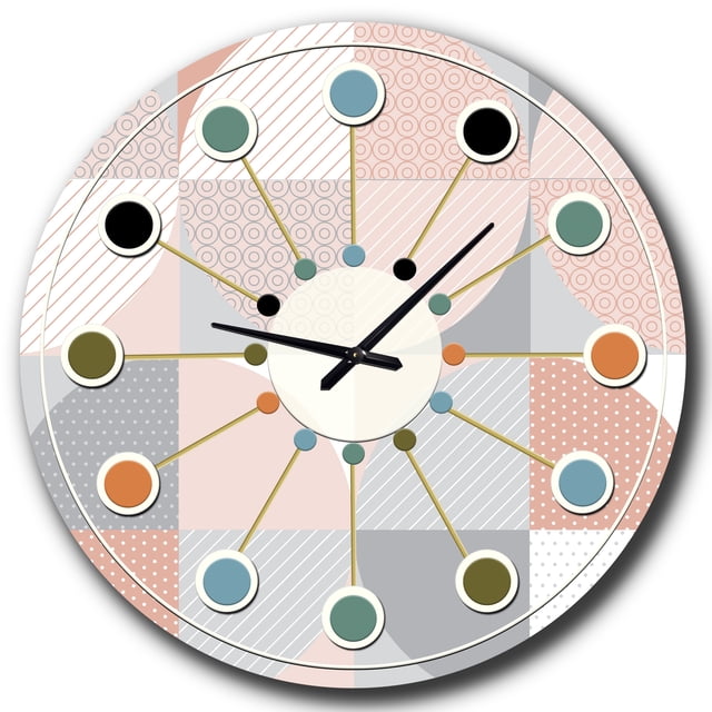 Designart 'ronde Géométrique Texturé Modèle Milieu du Siècle Moderne Horloge Murale