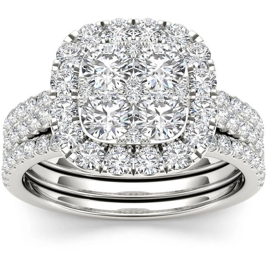 Imperial 2 Carat T.W. Diamond Single Halo Cluster Two-Band 14kt White Gold Engagement Ring Set by Imperial Jewels