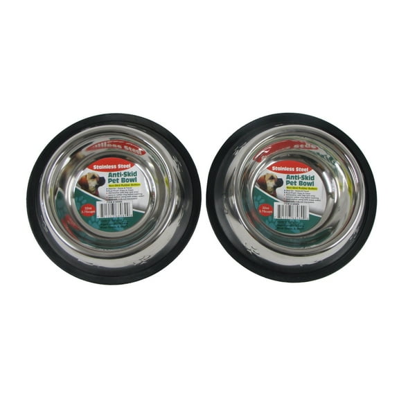2 Pc 32oz Stainless Steel Non-Slip Rubber Base Large Dog Pet Food Water Bowls Home & Travel Set