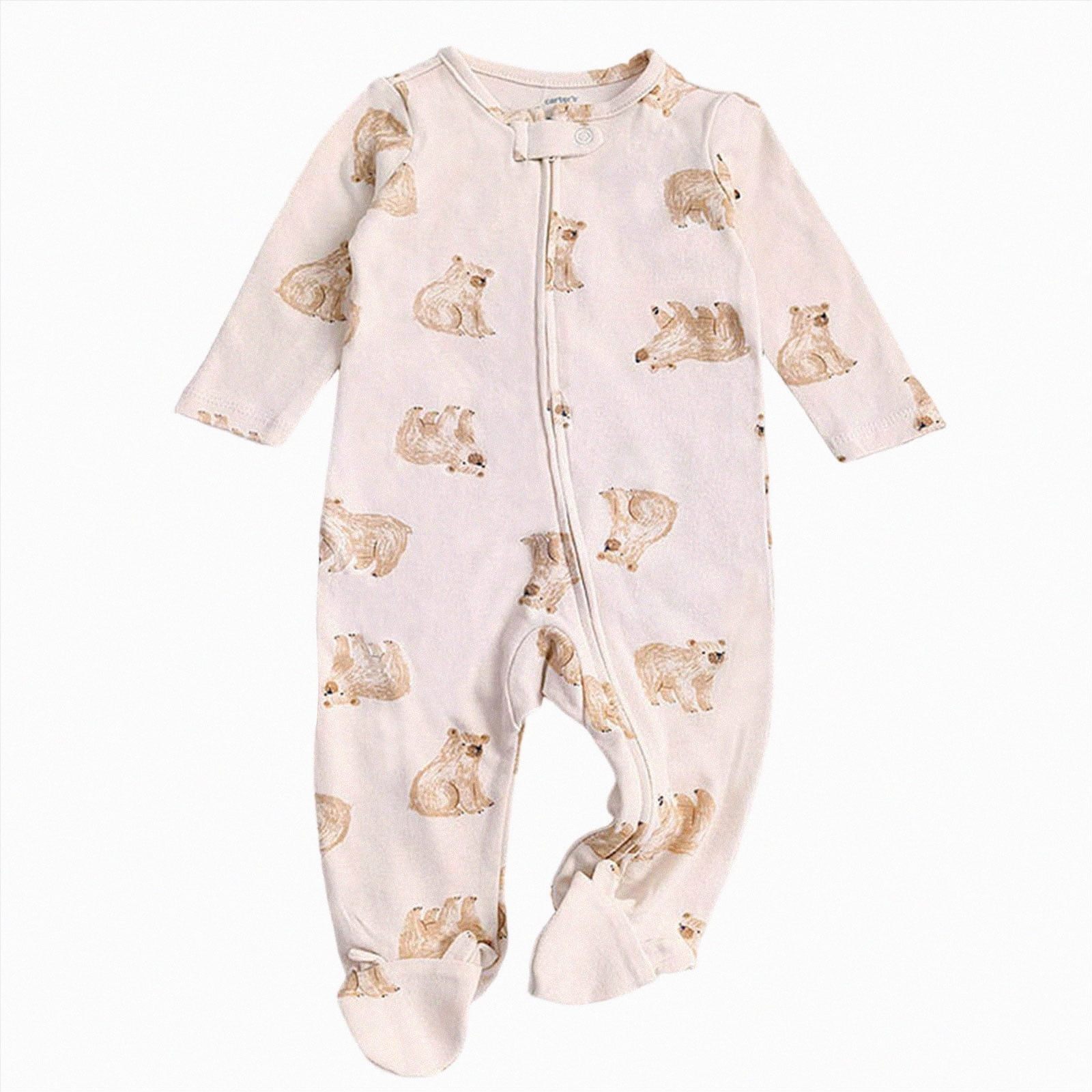 Xyant Baby Boys Sleeper PJs Organic Cotton One-piece Footie Zip Up Jumpsuit Snug Fit Pajamas Fall Winter Outfits Clothes (Khaki,9-12 Months)