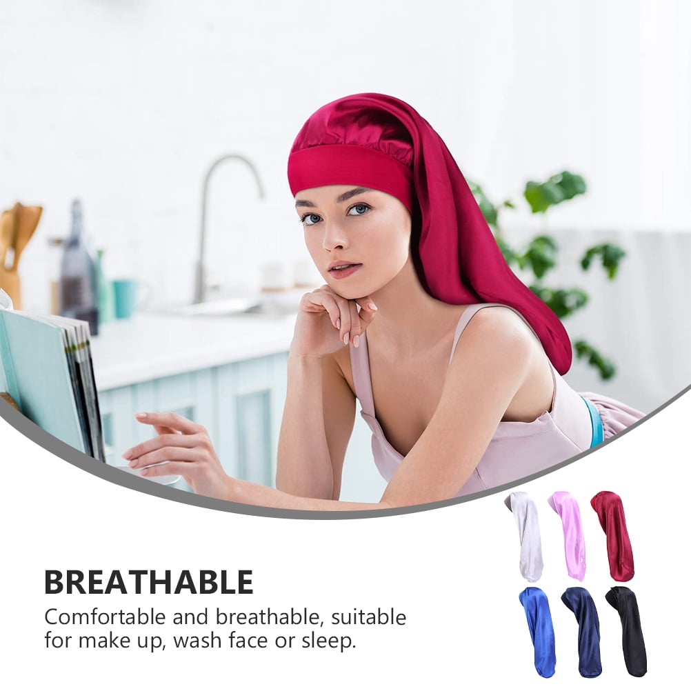 LEORX 6Pcs Satin Cap for Long Hair Sleep Hair Bonnet Assorted Color for Adults