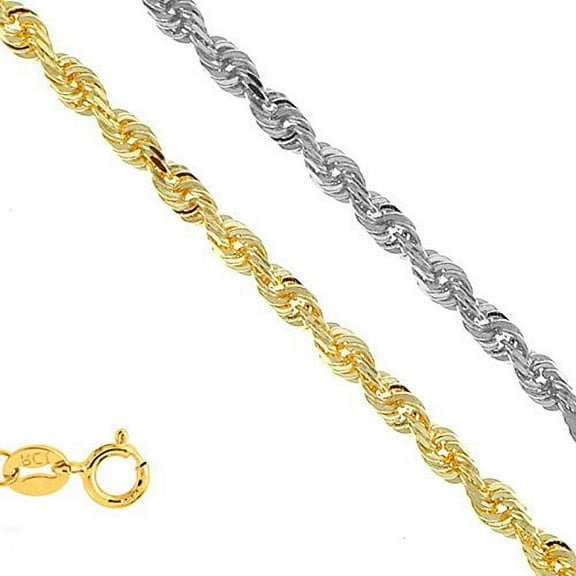 JewelStop 14k Solid Yellow Gold 1.25 mm Diamond-cut Rope Chain, Spring Ring - 16 Inches, 2.1gr.