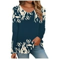 thumbnail image 2 of Utoimkio Women's V Neck Long Sleeve Tops Casual Floral Print T Shirts Basic Blouse Tees Loose Fit Lightweight Tunic Shirts, 2 of 4
