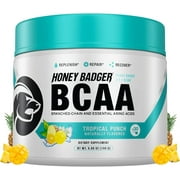 Honey Badger BCAA Amino Acids Powder | Vegan Keto Tropical Punch BCAAs + EAA for Men & Women | Electrolytes for Hydration & Post-Workout Recovery | Sugar Free & Paleo | 30 Servings