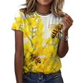 thumbnail image 3 of Bee And Flowers T-Shirt O Neck Oversize T-Shirts Short Sleeve Classic Tees Women Summer Graphic Tops, 3 of 5