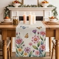 thumbnail image 4 of Pink Flowers Cotton Linen Table Runner for Dining Kitchen, Spring Floral Butterfly Leaves Plants Retro Beige Wedding Outdoor Party Tablerunners, Dresser Scarf Coffee Tablecloth Runners 13x108 Inches, 4 of 9