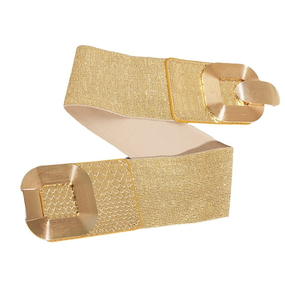 Women's Stretchy Wide Belt Elegant Elastic Belt With Metal Hook Buckle Popular Gold Waistband For Modern Adult Daily Use