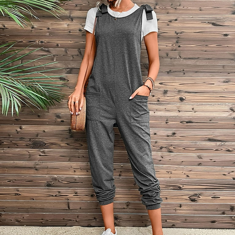 B91xZ Women Cotton Overalls Loose Fit Wide Leg Bib Stretch Baggy