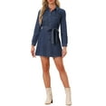 thumbnail image 2 of INSPIRE CHIC Women's Belted Long Sleeves Button Front Denim Shirt Dresses Blue L, 2 of 7