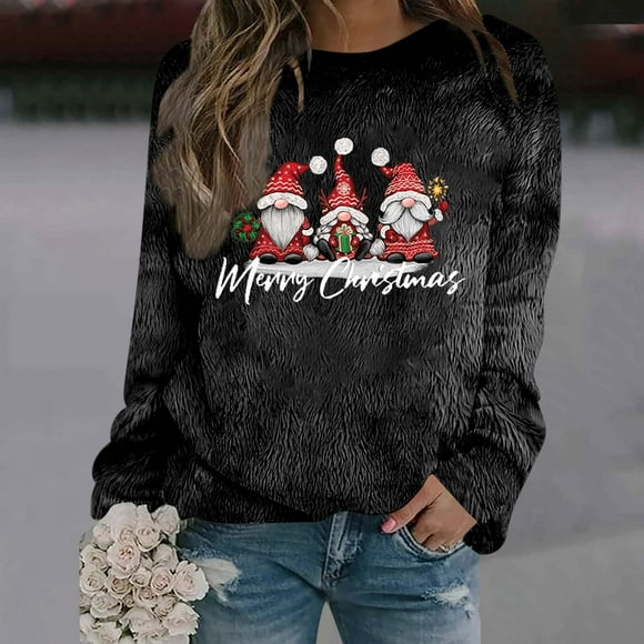 WILLBEST essentials hoodie Women's Christmas Printed Casual Fuzzy Crew Neck Hoodless Sweatshirt – Long Sleeve Top fed up hoodie