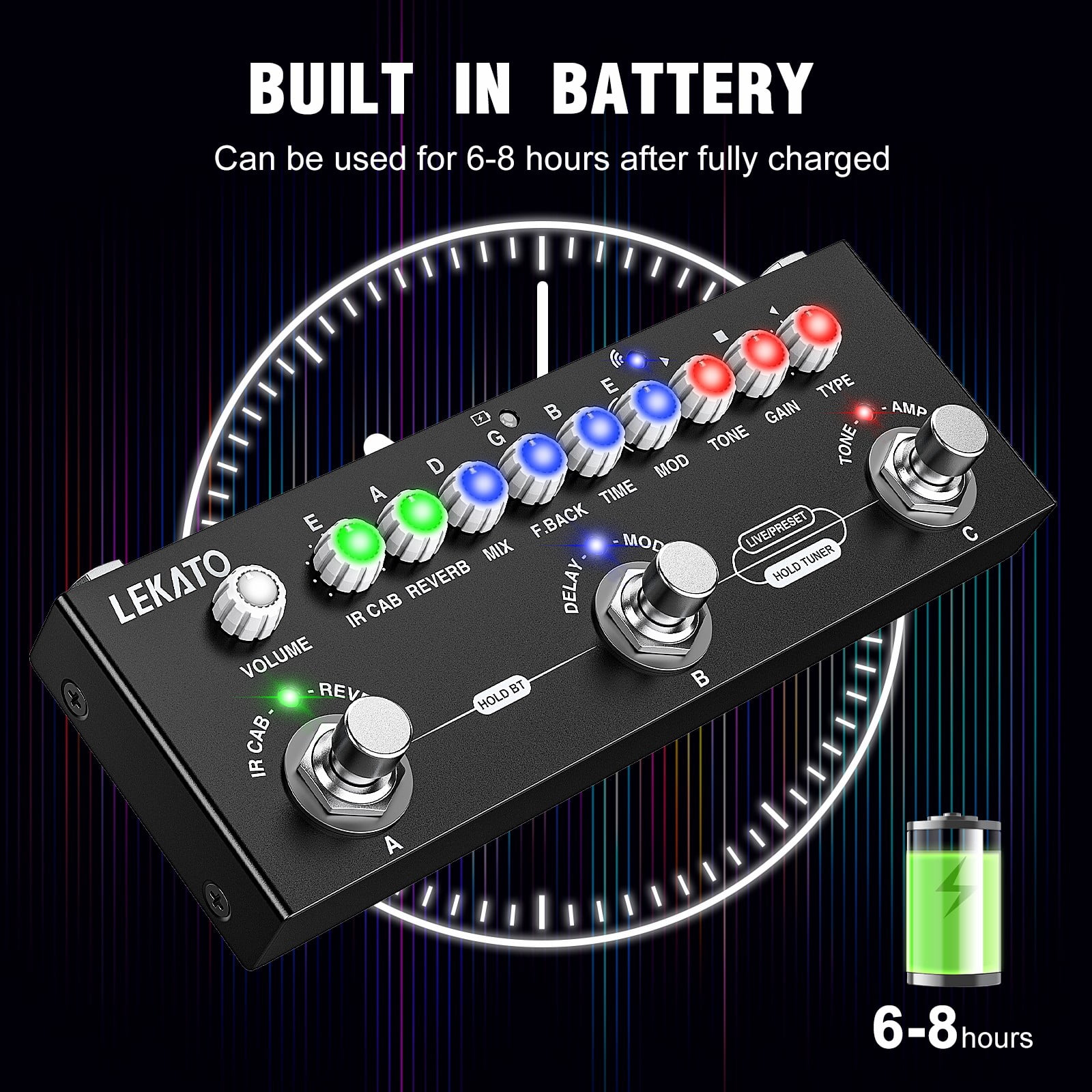 LEKATO Multi Effects Guitar Pedal with IR Loading 9 AMP Models Delay Reverb Distortion Overdrive Rechargable Electric Guitar Effects Multi Pedal Support Recording Bluetooth 5.0