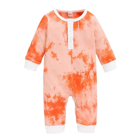 

KIMI BEAR Baby Girls Romper Outfits 6 Months Newborn Girls Fall Winter Clothing Set Tie-dye Long Sleeve Jumpsuit Hat Headband 3PCs Set 6-12 Months Orange
