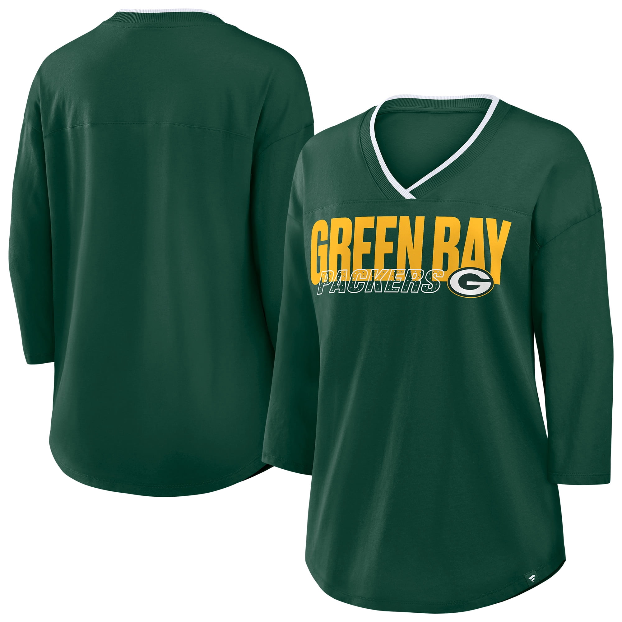Women's Fanatics Green Green Bay Packers Plus Size Deceptive Juke 3/4-Sleeve V-Neck T-Shirt