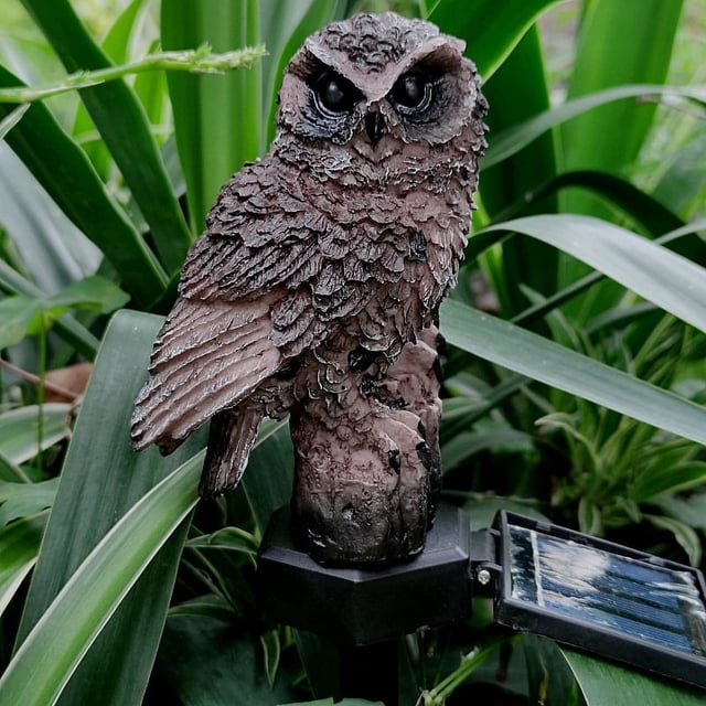 Lámpara solar LED de jardín con forma de búho marrón, decoración exterior con energía solar, de resina, funciona con pilas, para jardín, césped, camino y patio.