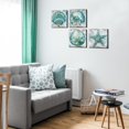 thumbnail image 3 of Teal Conch Shell Canvas Wall Art Bathroom Decor Rustic Watercolor Starfish Prints Pictures Vintage Beach Laundry Painting Poster 4 Pcs Set Modern Theme Framed Artwork Bedroom Home Decoration 14x14, 3 of 6