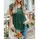 thumbnail image 3 of Blusa de manga corta con volantes para mujer, informal, con cuello en V, dobladillo suelto, blusa de manga corta para primavera y verano, verde, XXL, 3 of 8