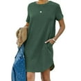 thumbnail image 2 of Robe T-Shirt à Manches Courtes Irrégulière Couleur Unie pour Femmes - Polyester, Spandex, Coton, Adaptée à Diverses Occasions, 2 of 3
