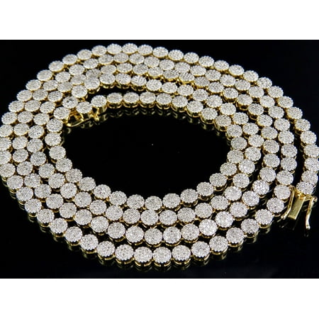 - 10K Yellow Gold Diamond Cluster 4 MM Pave Chain Necklace 7.5 ct