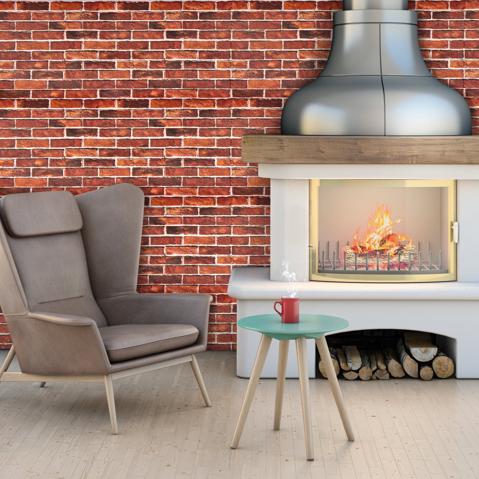 (4 pack) Abyssaly Red Brick Wallpaper Peel and Stick Wallpaper 17.7" x 118" Self Adhesive Removable Vinyl Contact Paper for Bedroom Living Room (Industrial Style)