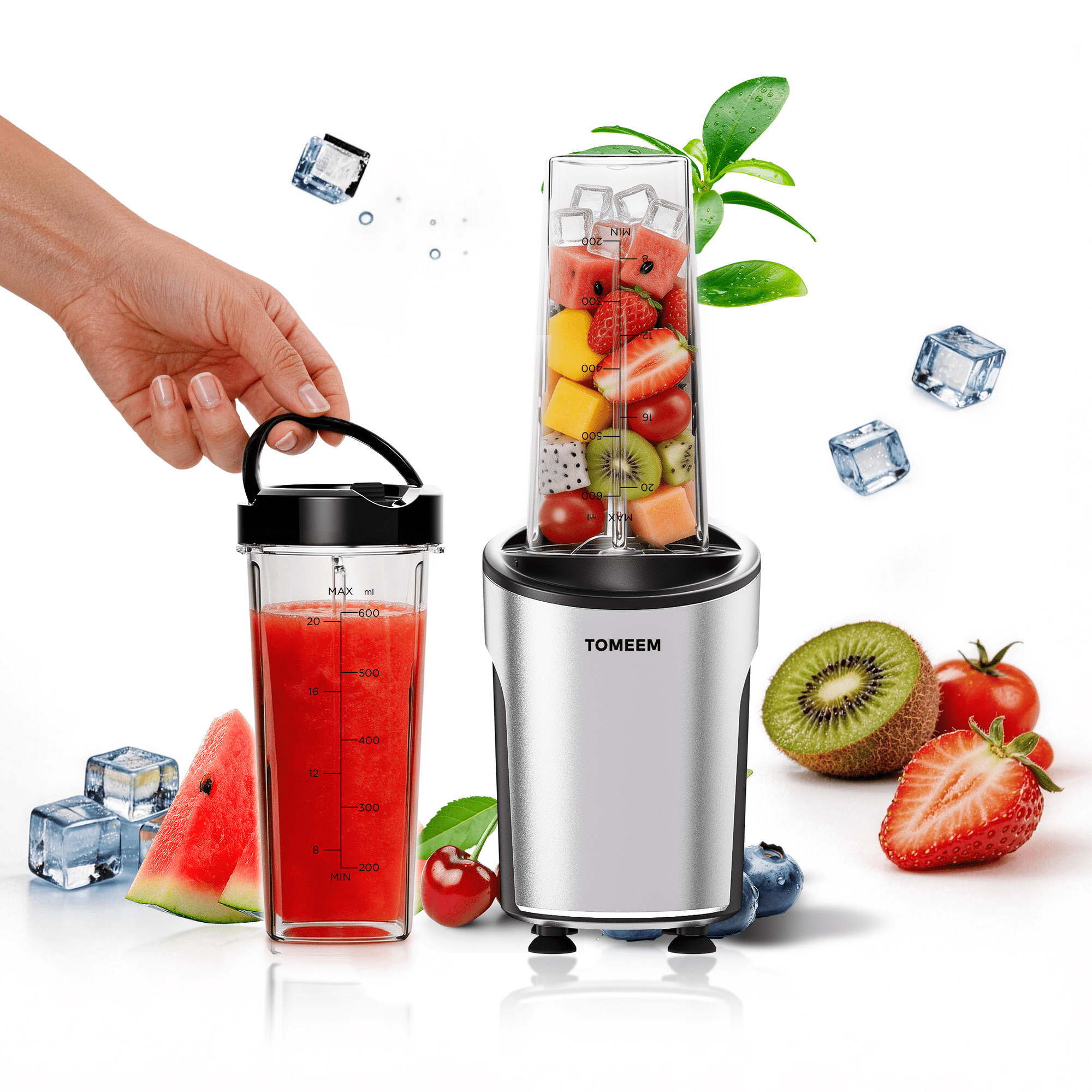 Tomeem Personal Blender for Smoothies and Shakes with Travel Lid, 20 oz No-BPA Portable Bottle, 450 W, 4-Blade, Black