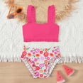 thumbnail image 5 of Fesfesfes Girls Summer Swimsuits Casual Cute Floral Print Double Ruffle Sling Swimwear Beach Swimsuits Split Two-Piece Bikini Sets, 5 of 9
