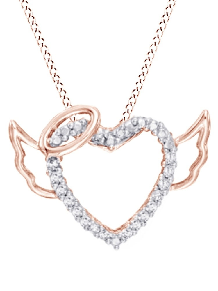 Jewel Zone US 1//10 Ct Black /& Real Diamond Double Heart Pendant with Chain in 14k Gold Over Sterling Silver